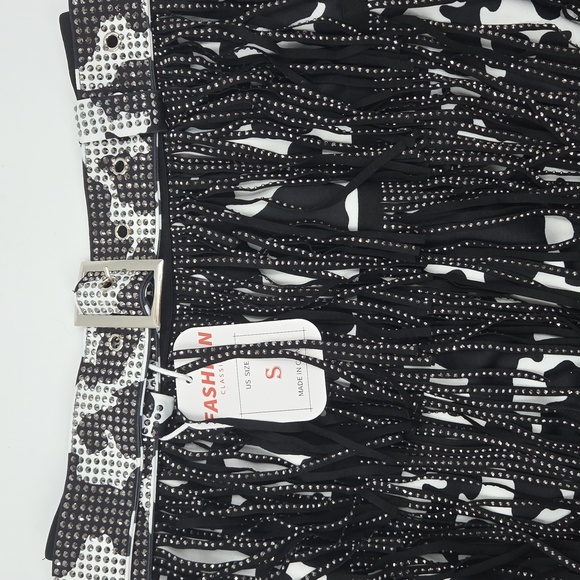 Black and White Cow Print Fringe Skirt NWT - Picture 11 of 16